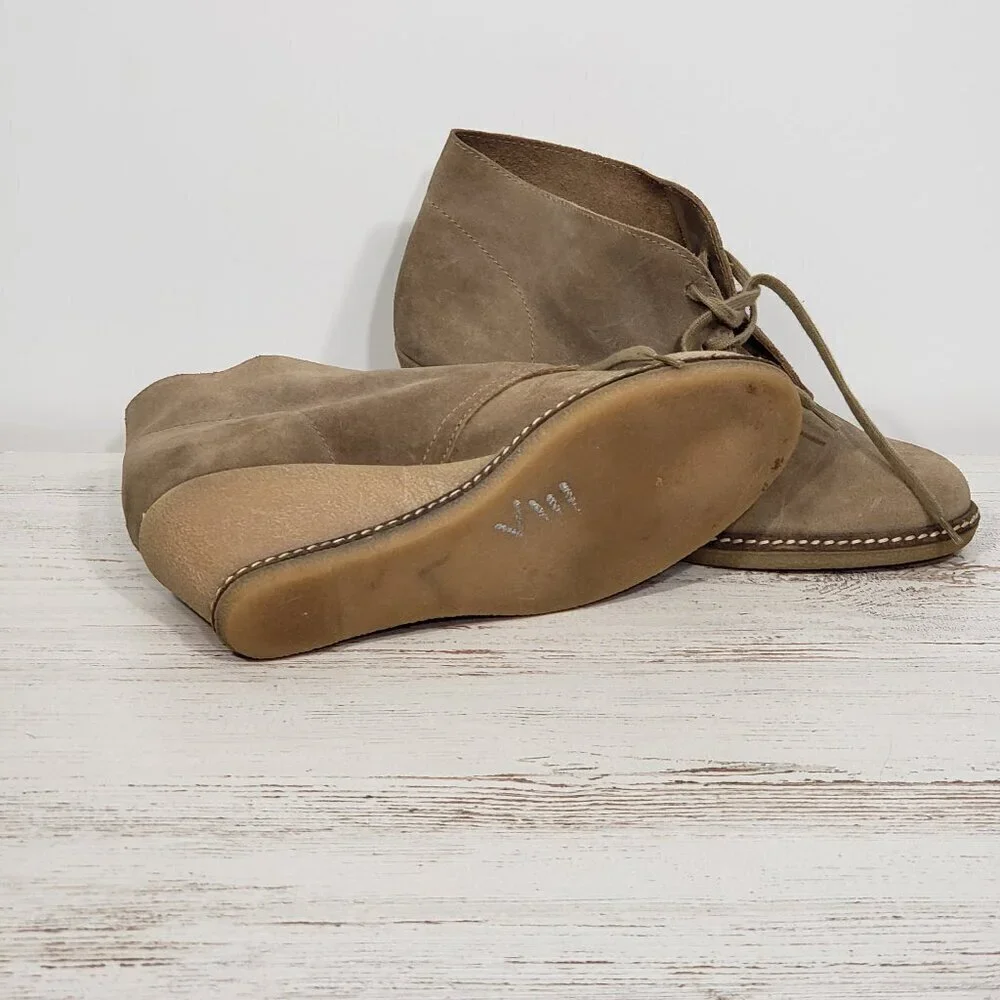 J Crew Tan Suede Wedge Booties  Size 9 good pre-owned condition